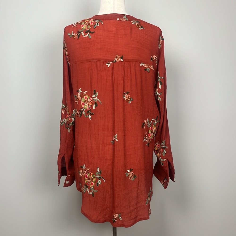 Fig & Flower Rust Floral Embroidered Blouse / SZ L - Picture 7 of 12